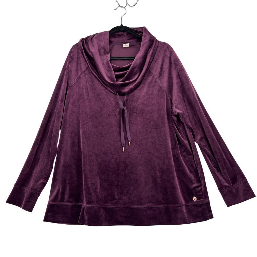 LIVI Velvet Top Size 22/24 Plum Purple Cowl Neck Drawstring Pullover Shirt